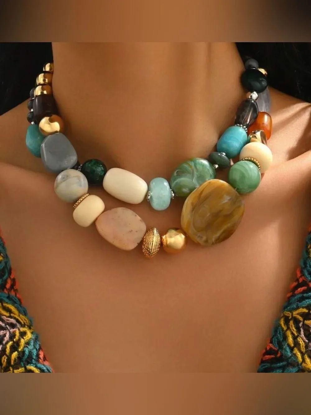 Multi-Color Beaded Statement Necklace N1488